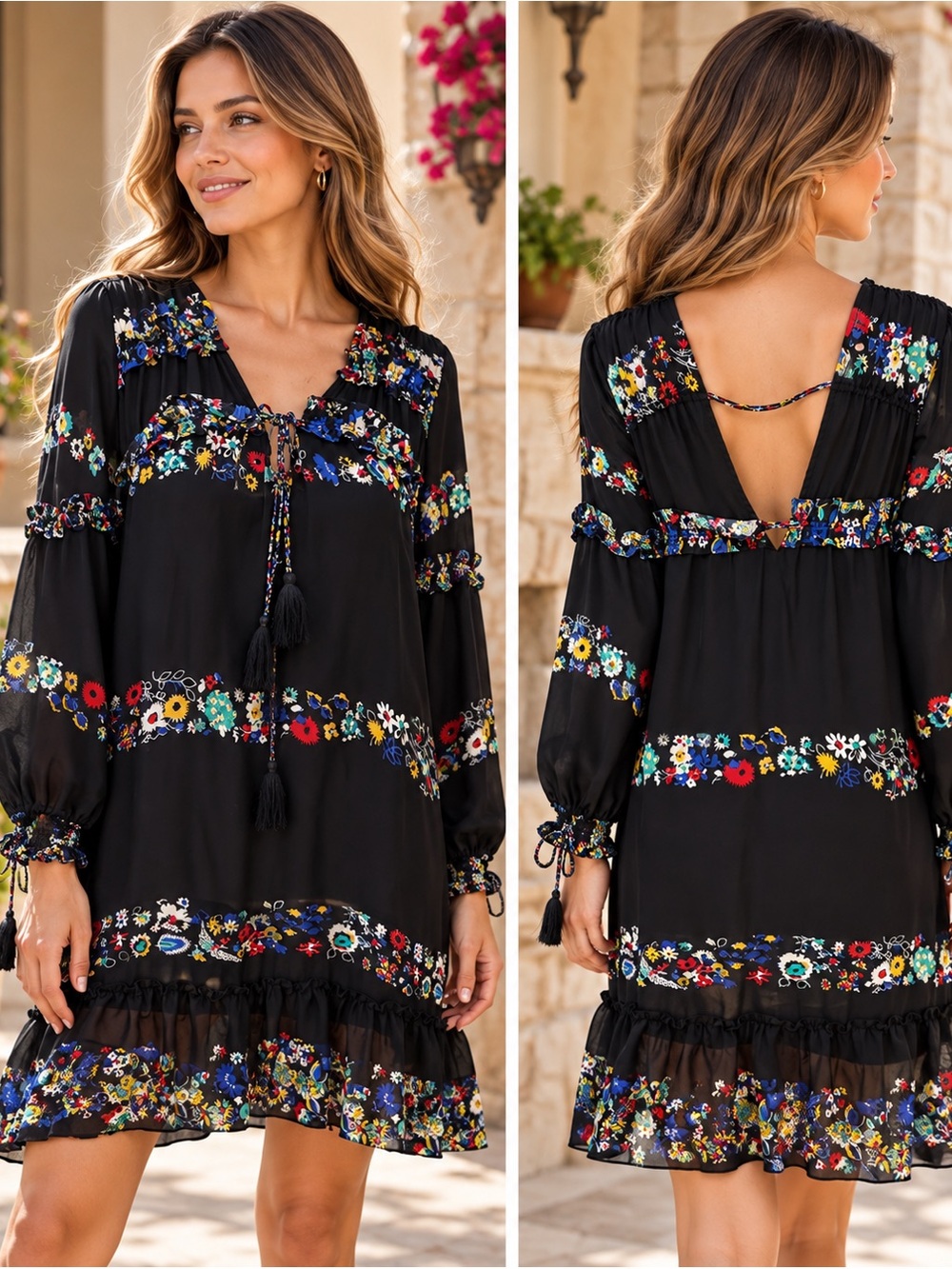 Derek Lam 10 Crosby black floral silk dress size 8